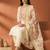 Off white embroidered silk blend kurta trouser dupatta set
