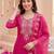 Pink embroidered silk blend kurta trouser dupatta set