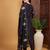 Black embroidered silk blend kurta trouser dupatta set