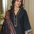 Black embroidered silk blend kurta trouser dupatta set