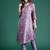 Lavender printed silk blend kurta trouser dupatta set