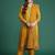 Mustard embroidered silk blend kurta trouser dupatta set