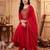 Red embroidered silk blend kurta trouser dupatta set