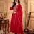 Red embroidered silk blend kurta trouser dupatta set