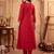 Red embroidered silk blend kurta trouser dupatta set