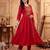 Red embroidered silk blend kurta trouser dupatta set