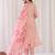 Peach embroidered silk blend kurta trouser dupatta set