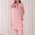Peach embroidered silk blend kurta trouser dupatta set