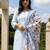 Blue self design cotton blend kurta trouser dupatta set
