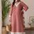 Peach printed rayon cotton suit set with lace work