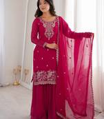 Dark rani soft crunchy silk blend sharara suit set