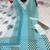 Turquoise printed rayon cotton suit set with lace work