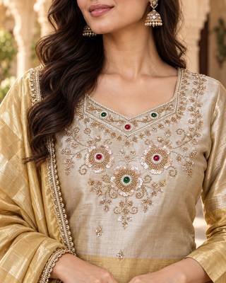 Golden banarasi viscose palazzo suit set 2