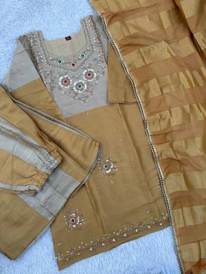 Golden banarasi viscose palazzo suit set 3