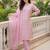 Pink embroidered silk blend kurta trouser dupatta set