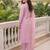 Pink embroidered silk blend kurta trouser dupatta set