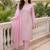 Pink embroidered silk blend kurta trouser dupatta set