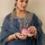 Blue embroidered liva kurta trouser dupatta set
