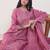 Pink embroidered silk blend kurta trouser dupatta set