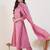 Pink embroidered silk blend kurta trouser dupatta set