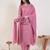 Pink embroidered silk blend kurta trouser dupatta set