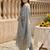 Grey embroidered silk blend kurta trouser dupatta set