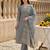 Grey embroidered silk blend kurta trouser dupatta set