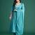 Blue embroidered pure cotton kurta trouser dupatta set