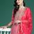Pink embroidered silk blend kurta trouser dupatta set