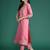 Pink embroidered silk blend kurta trouser dupatta set