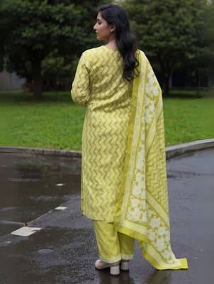 Green printed pure cotton kurta trouser dupatta set 2