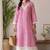 Rani-pink printed rayon cotton suit set with lace work