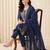 Teal embroidered pure cotton kurta trouser dupatta set
