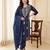 Teal embroidered pure cotton kurta trouser dupatta set