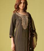 Green embroidered liva kurta trouser dupatta set