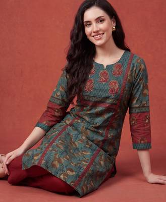 Green printed pure cotton kurta trouser dupatta set 2