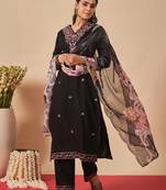 Black embroidered viscose rayon kurta trouser dupatta set