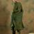 Green embroidered silk blend kurta trouser dupatta set