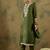 Green embroidered silk blend kurta trouser dupatta set