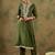 Green embroidered silk blend kurta trouser dupatta set