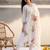 Off white embroidered pure cotton kurta trouser dupatta set