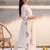 Off white embroidered pure cotton kurta trouser dupatta set
