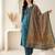 Teal embroidered pure cotton kurta trouser dupatta set