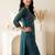 Teal embroidered pure cotton kurta trouser dupatta set