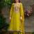 Yellow embroidered silk blend kurta trouser dupatta set