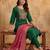 Green embroidered silk blend kurta trouser dupatta set