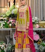 Multicolor embroidered chinon kurta trouser dupatta set