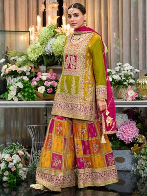 Multicolor embroidered chinon kurta trouser dupatta set 3