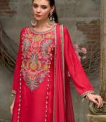 Pink embroidered silk blend kurta trouser dupatta set
