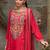 Pink embroidered silk blend kurta trouser dupatta set